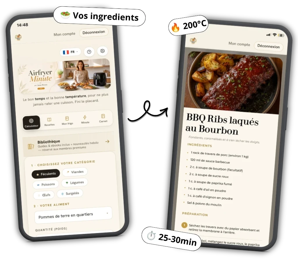 Aplicación Airfryer Minute: Mi nevera y ficha de receta detallada